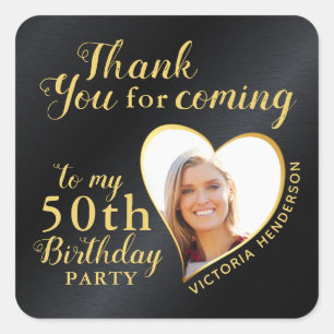 50. Geburtstag Black and Gold Glam Vielen Dank Quadratischer Aufkleber