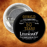 50. Geburtstag Black Gold Legendary Retro Button<br><div class="desc">Personalisierte,  elegante Buttons,  die sich leicht an die besondere 50. Geburtstagsfeier anpassen lassen. Das Retro-Schwarz-Gold-Design fügt dieser besonderen Feier eine Touch Raffinesse hinzu.</div>