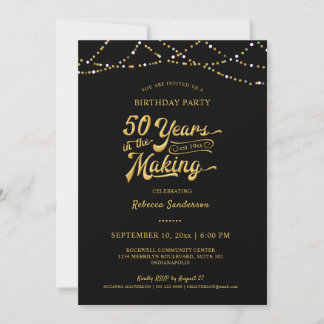 50. Geburtstag Black Gold String Lights Einladung