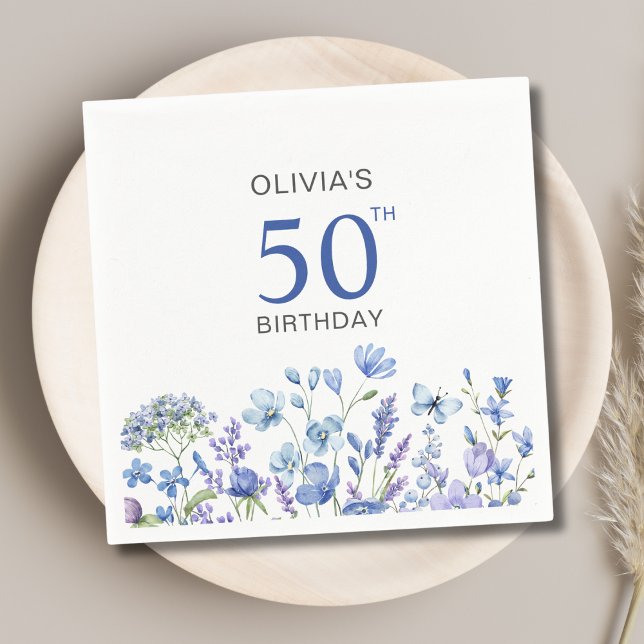 50. Geburtstag Blaue Flora Serviette (Von Creator hochgeladen)