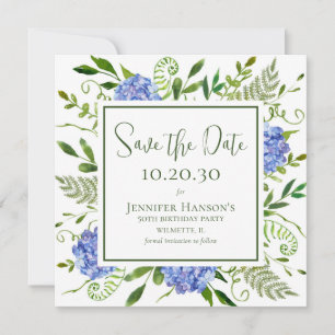 50. Geburtstag Blaue Hortensien Save The Date