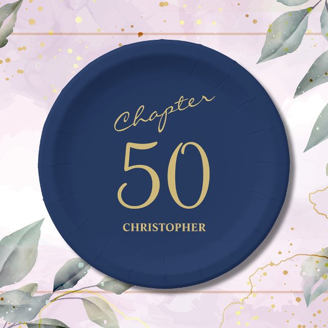 50. Geburtstag Blue Gold Kapitel 50 Pappteller (Make your loved one's 50th birthday celebration memorable with our stunning Blue Gold paper plates)