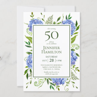 50. Geburtstag Blue Hydrangeas Einladung