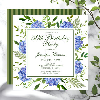 50. Geburtstag Blue Hydrangeas Script Einladung