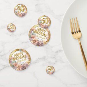 50. Geburtstag - Blumen und Gold Konfetti