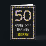 50. Geburtstag: Blumennummer, Individuelle Name, B Karte<br><div class="desc">An der Vorderseite dieses lustigen, im Garten inspiriert Geburtstagskarten-Designs steht die Meldung "Happy 50 th Birthday", zusammen mit einem personalisierten Empfängernamen. Die große Zahl "50" und der Rand auf der Vorderseite verfügen über Blume-Symbole. Im Inneren befindet sich eine individuell anpassbare Geburtstags-Grußnachricht, oder vielleicht kann gelöscht und links werden, wenn eine...</div>