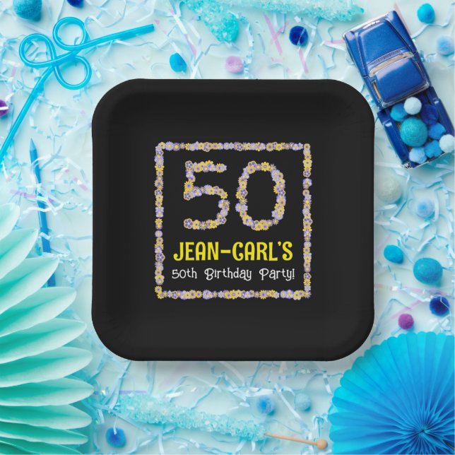 50. Geburtstag: Blumennummer, Individuelle Name, B Pappteller (Party)