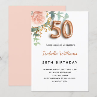50. Geburtstag Blumenstrauß Rose Goldbarsch Eukaly Einladung