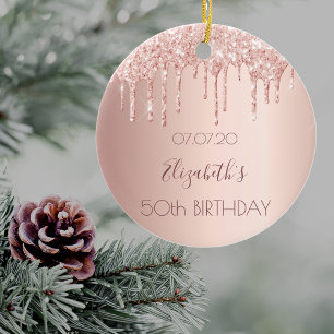 50. Geburtstag blush Rose Gold Glitzer Tropfen Nam Keramik Ornament