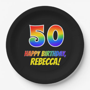 50. Geburtstag: Bold, Fun, Simple, Rainbow 50 Pappteller