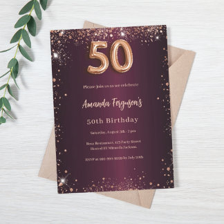 50. Geburtstag burgundische Rose Gold Einladung