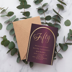 50. Geburtstag burgundy Gold arch Skript Luxus Einladung
