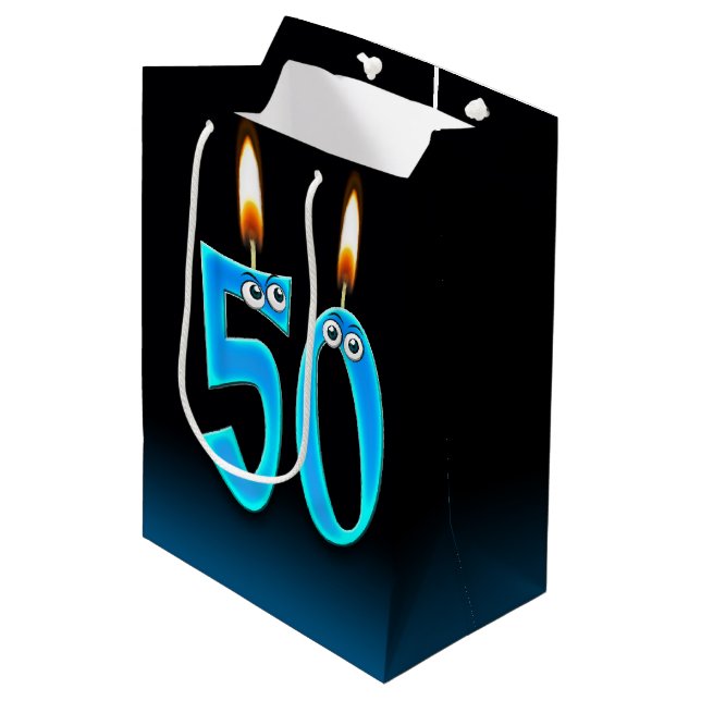50. Geburtstag Candles Mittlere Geschenktasche Mittlere Geschenktüte (Vorderseite Schrägansicht)