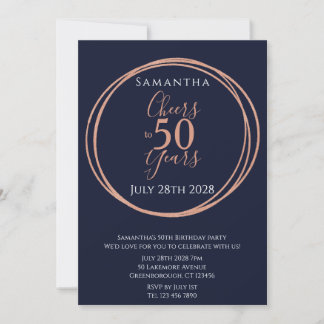 50. Geburtstag Cheers 50 Jahre Navy Rose Gold Part Einladung