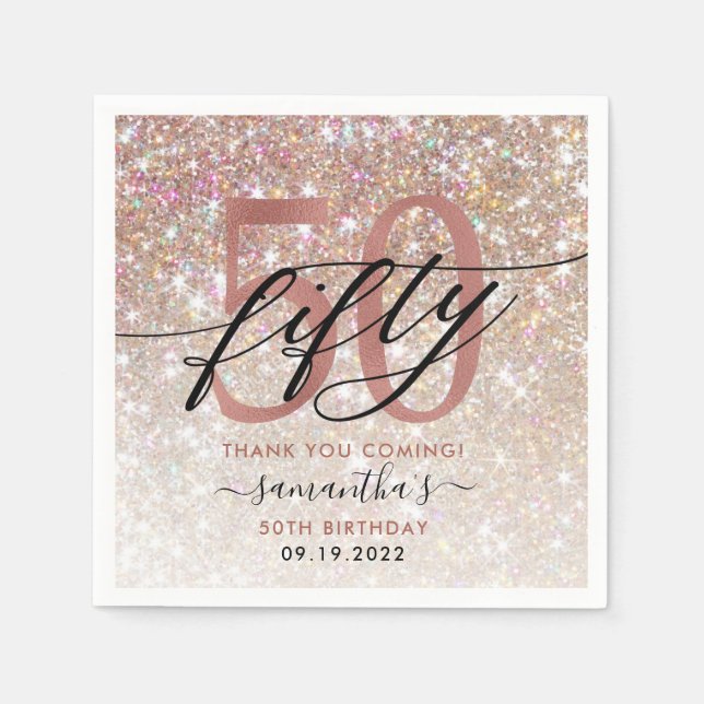 50. Geburtstag Chic Glitzer Ombre Vielen Dank Serviette (Vorderseite)