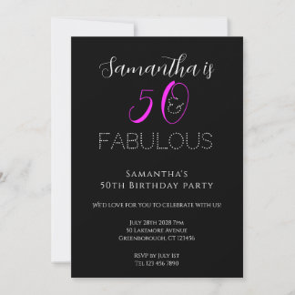 50. Geburtstag Chic Hot Pink Black Party Einladung