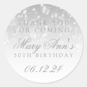 50. Geburtstag Danke Silver Bokeh Sparkle Light Runder Aufkleber