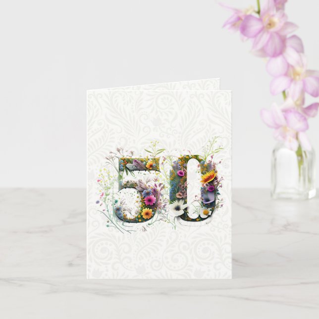 50. Geburtstag Dekorative Wildblume Text Karte (Orchidee)
