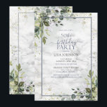 50. Geburtstag Dusty Blue Eukalyptus Greenery Einladung<br><div class="desc">Feiern Sie Ihren 50. Geburtstag im Stil mit dieser schönen 50. Geburtstag Dusty Blue Eucalyptus Greenery Einladung! Mit eleganten, staubblauen, botanischen Elementen im Grünen und dem marmorfarbenen Hintergrund der Aquarellbilder wird diese Einladung Ihre Gäste begeistern. Darüber hinaus können Sie die Party-Details mit modernen handgeschriebenen Kalligrafien auf der Kartenvorderseite personalisieren. Auf...</div>