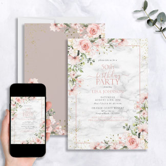 50. Geburtstag Dusty Pink Gold Marmor Einladung