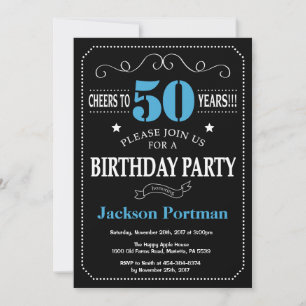 50. Geburtstag Einladung Blue und Black Chalkboard