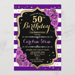 50. Geburtstag Einladung Lila Gold mit Rose