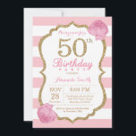 50. Geburtstag Einladung Pink und Gold Floral<br><div class="desc">Einladung zum 50. Geburtstag. Rosa und Gold. Gold Glitzer. Rosa und weiße Streifen. Rosa Blume mit Flora. Erwachsener zum Geburtstag. Frauen Geburtstagsparty. Für weitere Anpassungen klicken Sie bitte auf die Schaltfläche "Anpassen" und verwenden Sie unser Designwerkzeug,  um diese Vorlage zu ändern.</div>