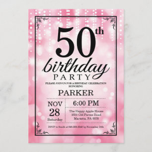 50. Geburtstag Einladung Rosa Glitzer