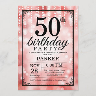50. Geburtstag Einladung Roter Glitzer