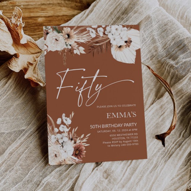 50. Geburtstag Einladung Terracotta Boho Pampas (Von Creator hochgeladen)