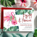 50. Geburtstag Einladung Tropischer Flamingo<br><div class="desc">Niedliche Einladungen zum 50. Geburtstag mit einem Aquarell-Rosa Flamingo und Botanicals. Die Wörter "50 und Fabulous" sind Set in lustiger Handschrift. Eine charmante Wahl für ein hawaiianisches Luau-Party. Bestellen Sie gedruckte Karten oder druckbare Geburtstagsfeiereinladungen. Mehr Vorlagen zum fünfzigsten Geburtstag finden Sie unter www.zazzle.com/dotellabelle Einzigartige Aquarellkunst und Design von Victoria Grigaliunas...</div>