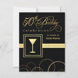 50. Geburtstag Einladungen - Elegantes Schwarz und