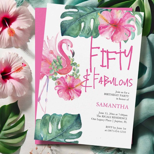 50. Geburtstag Einladungen Tropische Wasserfarben (Tropical watercolor 50th birthday invitation for beach lovers and milestone celebrations )