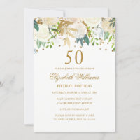 50. Geburtstag Elegant Goldene Blüte Einladung