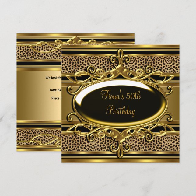 50. Geburtstag Elegant Klasse Gold Black Einladung (Vorne/Hinten)