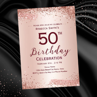 50. Geburtstag Elegant Roségold Glitter Einladung
