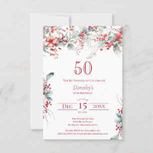 50. Geburtstag Elegant Winter Berry Botanical Einladung