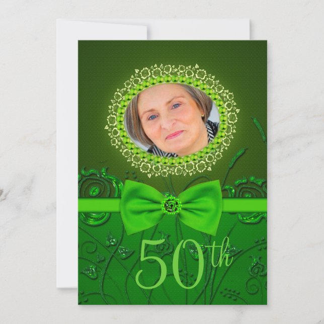 50. Geburtstag elegante grüne Blumenkarte Einladung (Vorderseite)