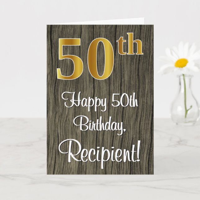 50. Geburtstag: Elegante Imitate Gold Look #, Imit Karte (Kleine Pflanze)