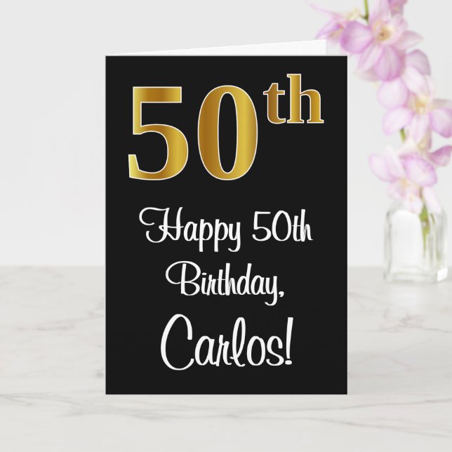 50. Geburtstag ~ Elegante Luxuriöse Imitats Gold L Karte (Orchidee)