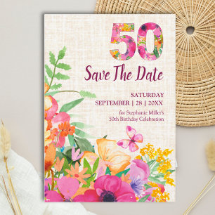 50. Geburtstag Eleganter Blumengarten Schmetterlin Save The Date
