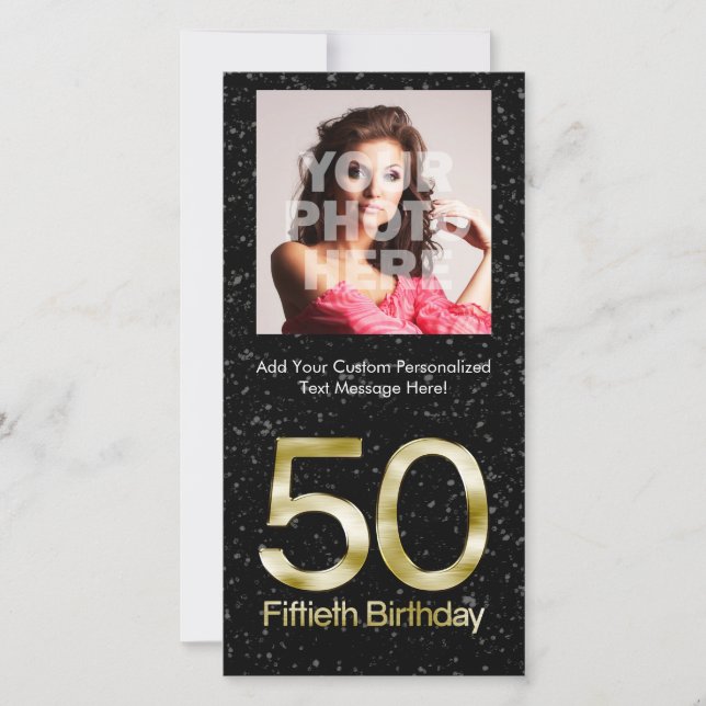 50. Geburtstag, elegantes Black Gold Glam (Vorderseite)