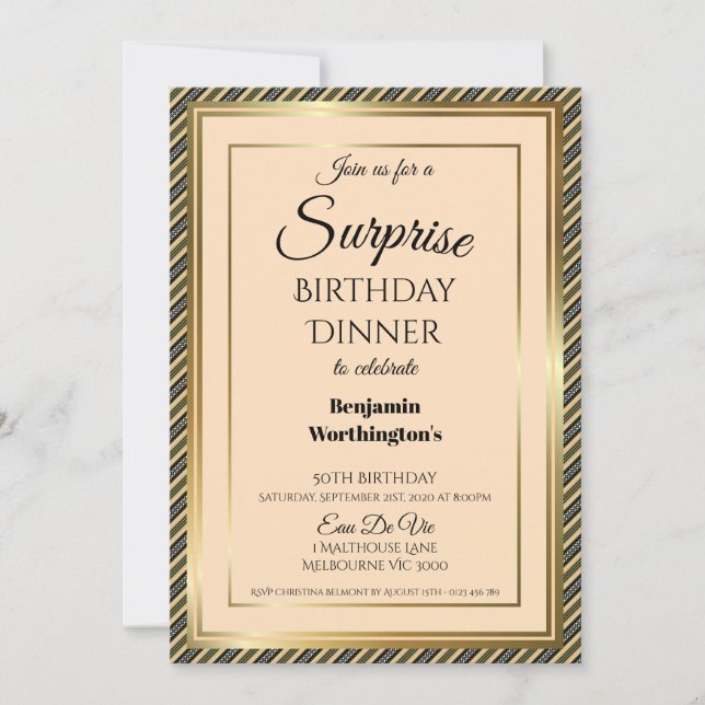 50. Geburtstag Elegantes Gold Frame Überraschungsf Einladung (Vorderseite)