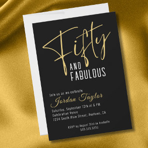 50. Geburtstag Elegantes Script Black and Gold Einladung