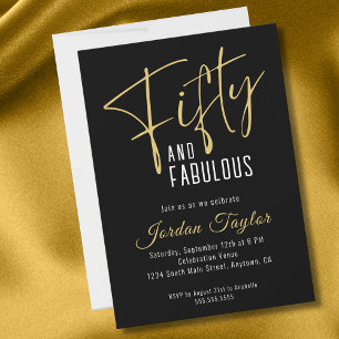 50. Geburtstag Elegantes Script Schwarz & Gold Min Einladung