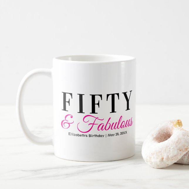 50. Geburtstag Extravagantes Hot Pink Kaffeetasse (Mit Donut)