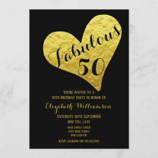 50. Geburtstag Fabulous 50 Black | Imitate Gold He Einladung