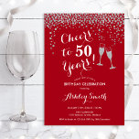 50. Geburtstag - Feiern bis 50 Jahre Rotes Silber Einladung<br><div class="desc">Einladung zum 50. Geburtstag. Bis 50 Jahre! Elegantes Design in Rot,  Weiß und Silber. Mit Champagnergläsern,  Script-Schriftart und Glitzer silber Konfetti. Ideal für eine stilvolle 50. Geburtstagsfeier. Personalisieren Sie Ihre persönlichen Daten. Kann für jedes Alter angepasst werden.</div>