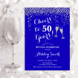 50. Geburtstag - Feiern bis 50 Jahre Royal Blue Einladung<br><div class="desc">Einladung zum 50. Geburtstag. Bis 50 Jahre! Elegantes Design in königsblau,  weiß und silber. Mit Champagnergläsern,  Script-Schriftart und Glitzer silber Konfetti. Ideal für eine stilvolle 50. Geburtstagsfeier. Personalisieren Sie Ihre persönlichen Daten. Kann für jedes Alter angepasst werden.</div>