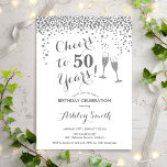 50. Geburtstag - Feiern bis 50 Jahre Silberweiß Einladung<br><div class="desc">Einladung zum 50. Geburtstag. Bis 50 Jahre! Elegantes Design in Weiß und Silber. Mit Champagnergläsern,  Script-Schriftart und Konfetti. Ideal für eine stilvolle 50. Geburtstagsfeier. Personalisieren Sie Ihre persönlichen Daten. Kann für jedes Alter angepasst werden.</div>